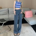 Striped Crop Tank Top / Wide Leg Jeans