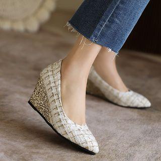 Tweed Wedge Heel Pumps