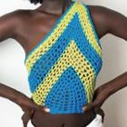 One-shoulder Two-tone Crochet Knit Crop Top