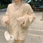 V-neck Cable-knit Sweater / Scoop-neck Lace Top
