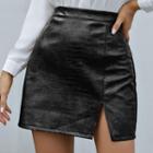 Plain High Waist Faux Leather Miniskirt