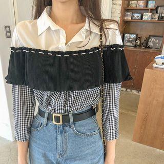 Ruffled Gingham Mix & Match Shirt Ivory - One Size