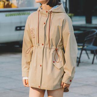 Bear Embroidered Drawstring Hooded Jacket