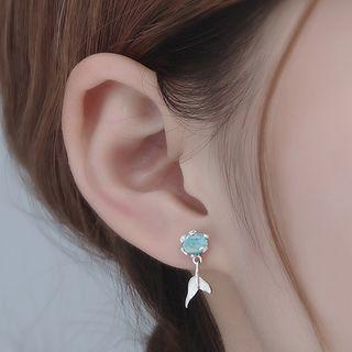 Mermaid Tail Moonstone Sterling Silver Dangle Earring 1 Pair - Blue & Silver - One Size
