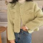 Faux Berber Fleece Cropped Jacket Green - One Size