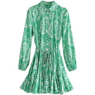 Long-sleeve Paisley Print Mini Smock Dress