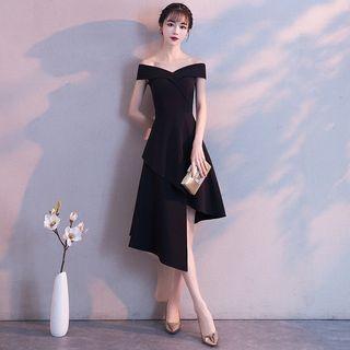 Off-shoulder Midi Asymmetrical Prom Dress