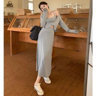Set: Camisole Top + High-waist Midi Skirt + Cape