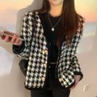 V-neck Houndstooth Long-sleeve Cardigan