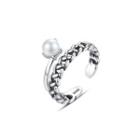 925 Sterling Silver Fashion Elegant Freshwater Pearl Twist Adjustable Open Ring Silver - One Size