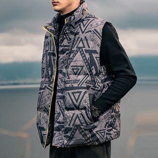Geometric Hangul Print Padded Zip Vest