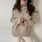 Turtleneck Wool Blend Sweater Beige - One Size