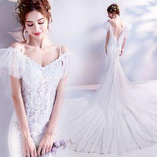 Lace Off-shoulder Trained Mermaid Wedding Dress