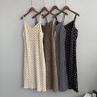 Spaghetti Strap Dot Print Velvet Midi Dress