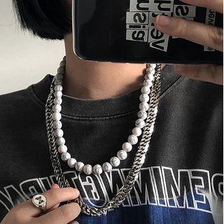 Layered Chain Necklace White & Silver - One Size