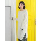 Contrast-trim Long Cable Knit Sweater