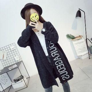 Lettering Hooded Long Cardigan