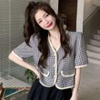 Short-sleeve Houndstooth Button-up Jacket