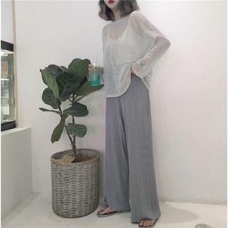 Plain Long-sleeve T-shirt / Wide Leg Pants