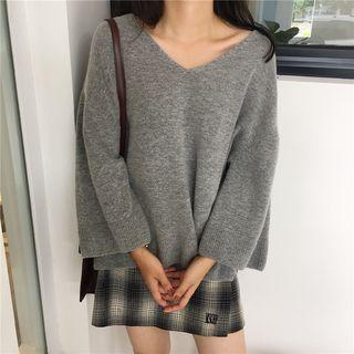 Batwing-sleeve V-neck Sweater