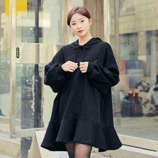 Frilled-hem Loose-fit Hooded Dress