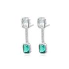 Sterling Silver Fashion And Simple Geometric Earrings With Green Cubic Zirconia Silver - One Size