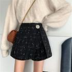Asymmetrical Design Plaid Wool Zip Skirt With Inset Shorts