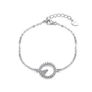 925 Sterling Silver Circle Letter Bracelet With Austrian Element Crystal Silver - One Size