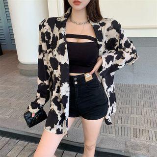 Double-breasted Splash Ink Oversize Blazer / Cutout Detail Plain Crop Tube Top