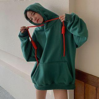 Fleece-lined Contrast Drawstring Hoodie