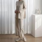 Lounge Set: Slit-side T-shirt + Wide-leg Pants