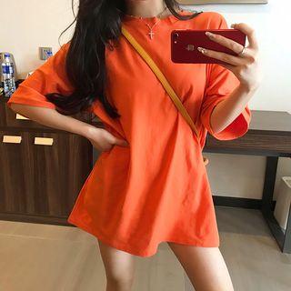 Elbow-sleeve Oversize Crew Neck T-shirt