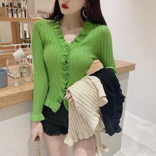 V-neck Frill-trim Cropped Cardigan