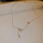 Rhinestone Bow Necklace 1 Pc - Gold - One Size