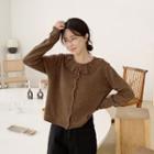 Pleated-collar Drop-shoulder Cardigan Brown - One Size