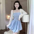 Cropped Cardigan / Strapless Smocked A-line Mini Dress