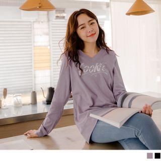 Letter Print V-neck T-shirt