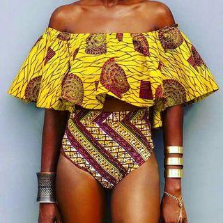 Off-shoulder Printed Ruffled Swimsuit