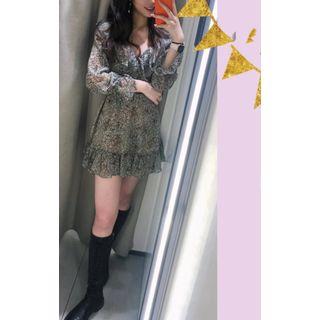 Flared-cuff Floral Print Mini A-line Dress