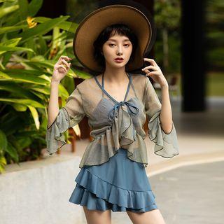 Set: Ruffled Wrap Bikini + Cover-up Top