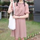 Set: Short-sleeve Off Shoulder Chiffon Top + A-line Skirt