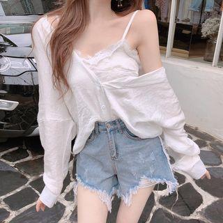 Set: Camisole Top + Light Jacket White - One Size