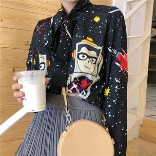 Cartoon Print Tie-neck Blouse