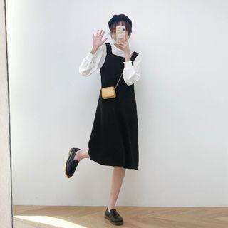Round-neck Plain Blouse / Plain Ruffle A-line Dress