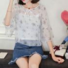Set: Lace-up 3/4 Sleeve Chiffon Top + Camisole Top