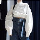 Long-sleeve Mock Neck Crop Top White - One Size