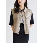 Sleeveless Snap-button Linen Jacket