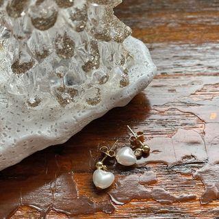 Pearly Heart Drop Earrings Gold - One Size