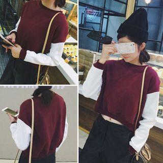 Contrast Sleeve Cropped Pullover