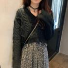 Plain Cropped Sweater / Long-sleeve Floral Chiffon A-line Midi Dress